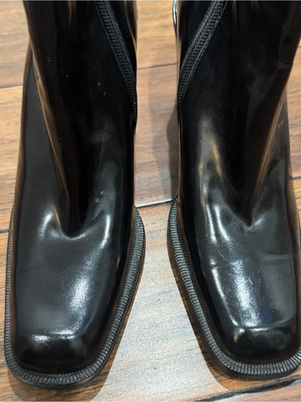 Via Spiga for Neiman Marcus Black Patent Square Toe Ankle Boot
